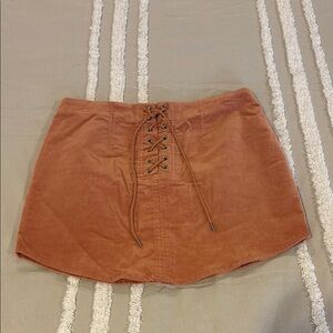 Peach Corduroy Lace-Up Skirt